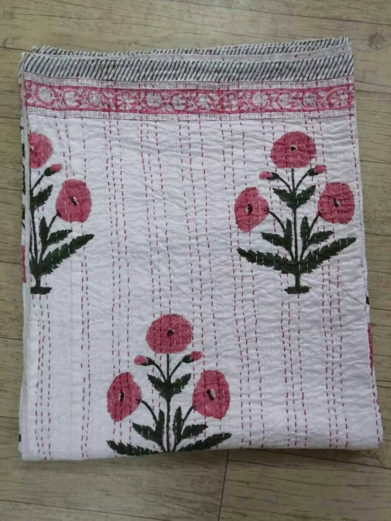 Pink Indian Floral Quilt Bedspread