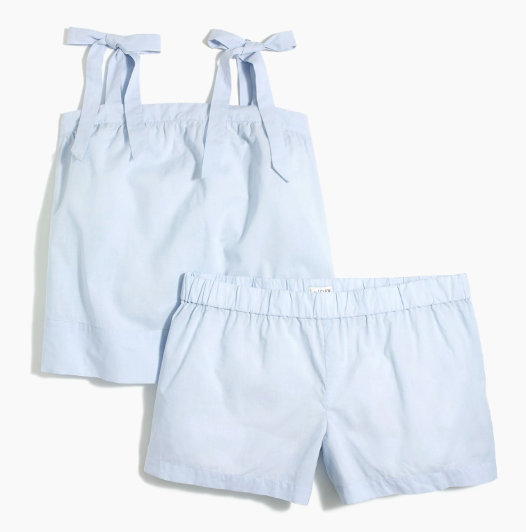 Tie-Shoulder Cotton Pajama Set Shorts