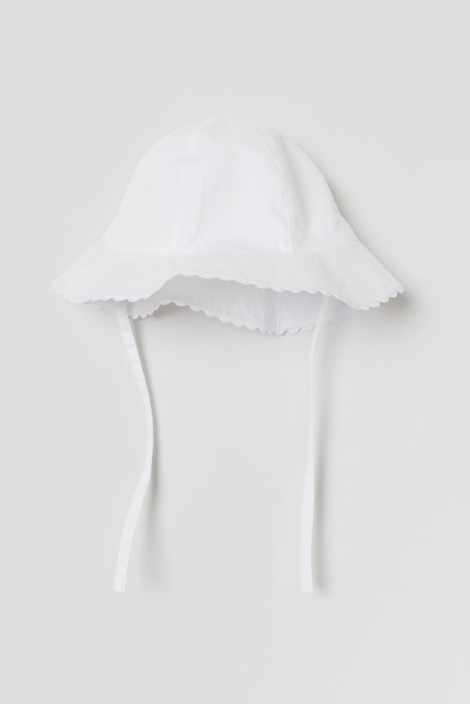 White Scalloped Cotton Baby Girl Sun Hat
