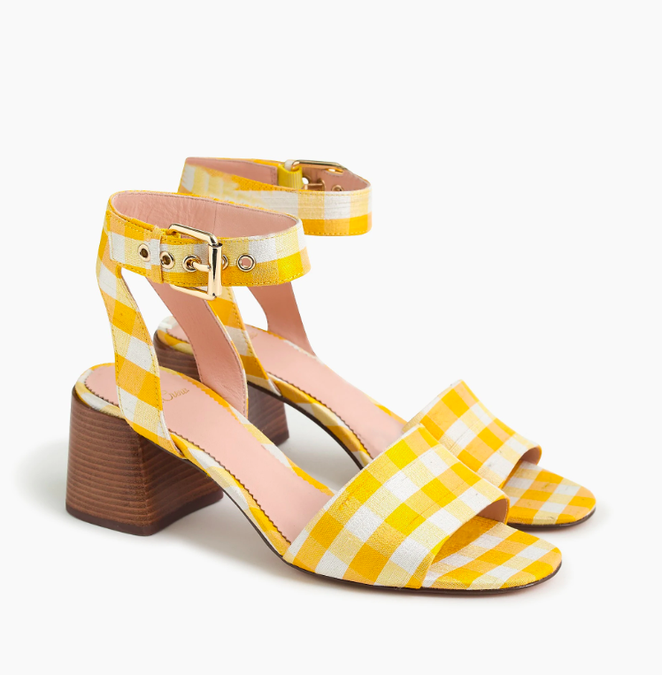 Yellow Gingham Plaid Heels Sandals