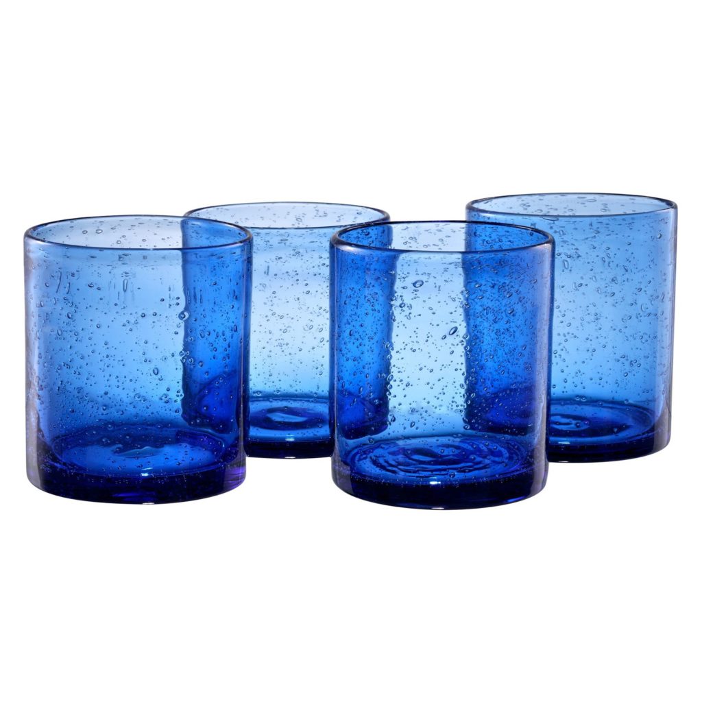 Cobalt Blue Bubble Double Old Fashioned Drinking Glasses
