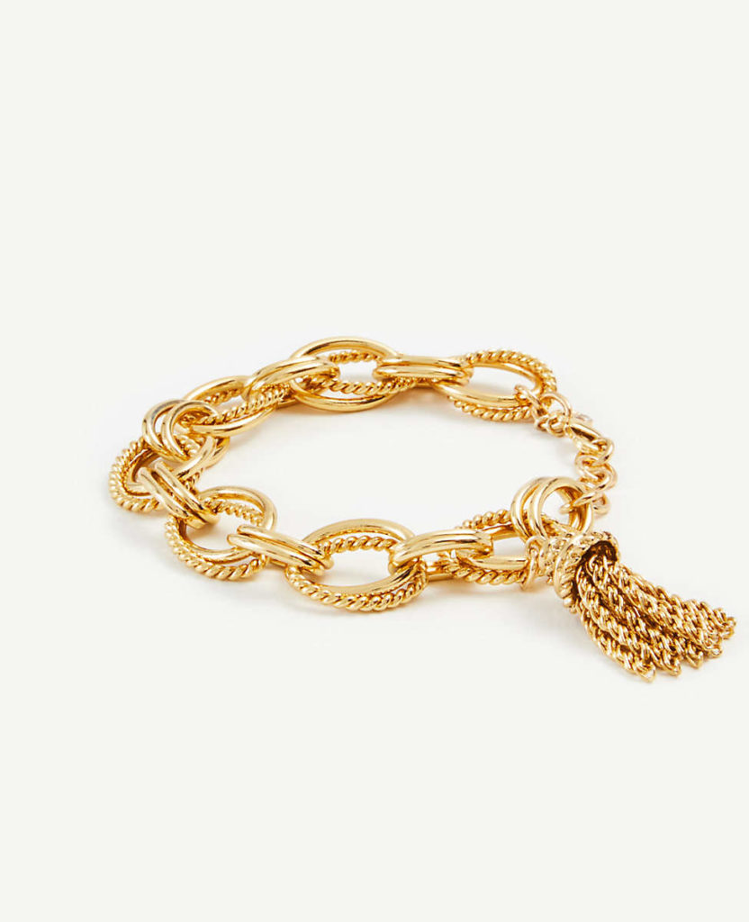 Yellow Gold Rope Chain Link Bracelet Tassel