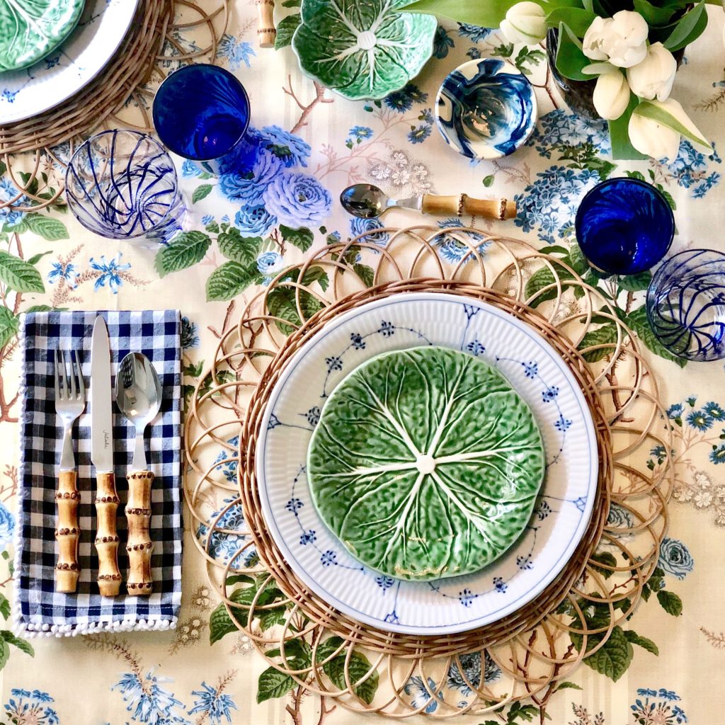 Lettuceware Table Setting Rattan Placemat Gingham Napkins