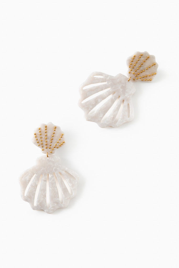 White Double Seashell Earrings