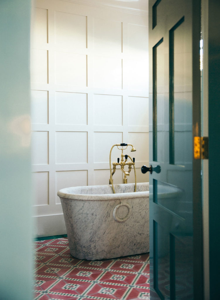 Marble bathtub tile floor bathroom Anna Spiro Design Australia
