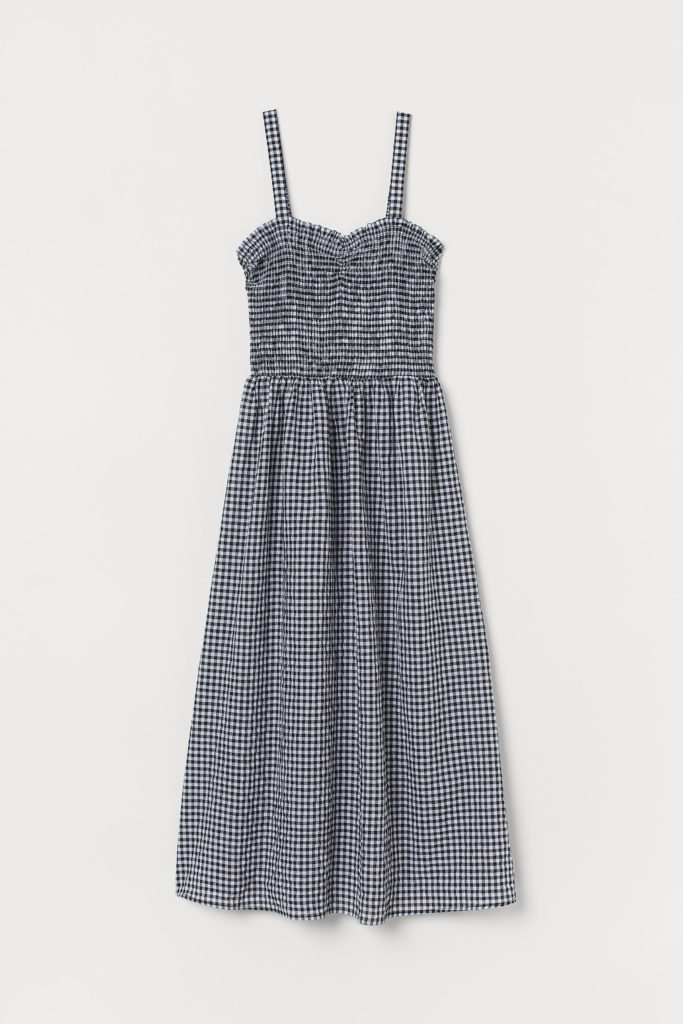 Black White Checked Dress with Smocking