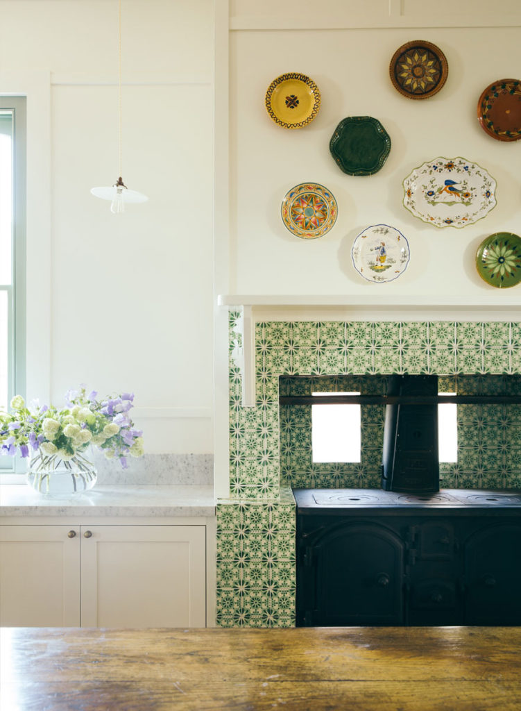 White Kitchen Green Tile Backsplash Anna Spiro Design Australia