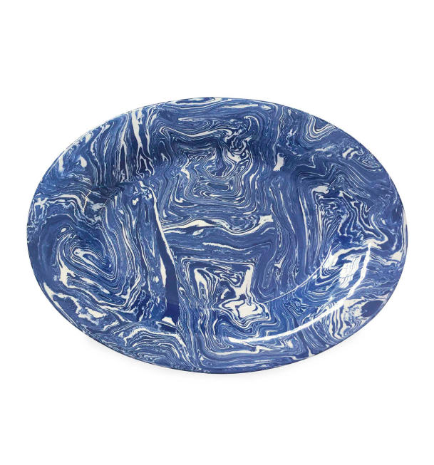 Marbled Blue and White Ceramic Oval Platter