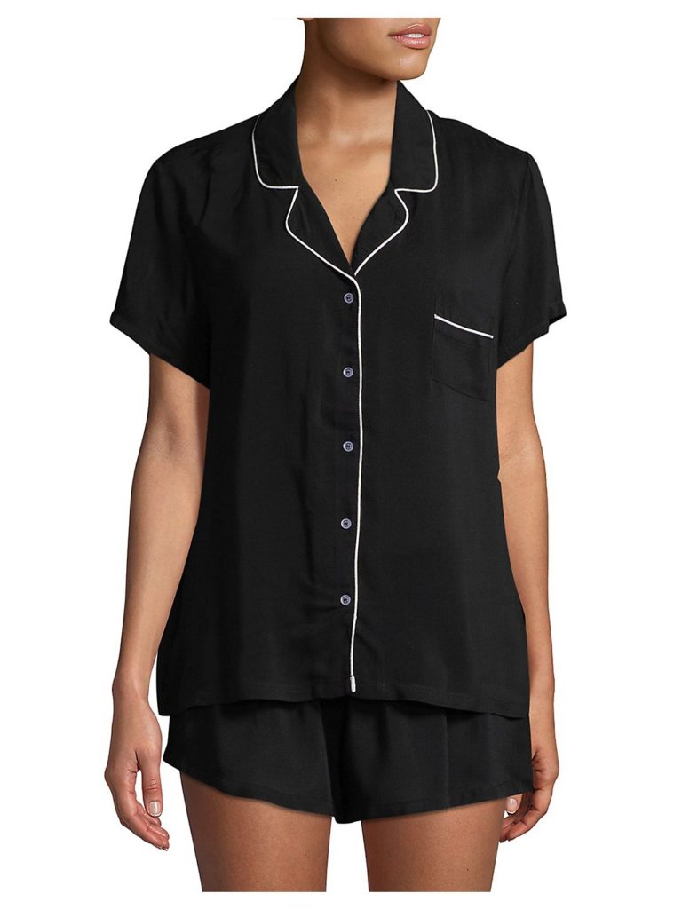 Notched Collar Short Black Pajama Set