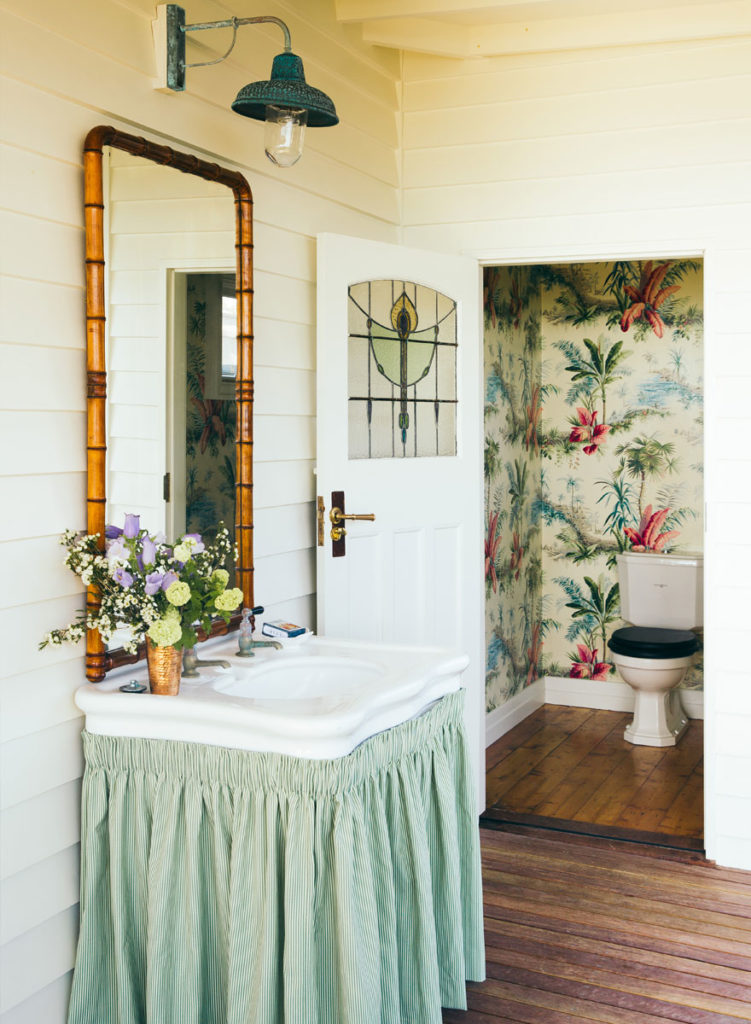 Ruffled Skirt Sink Tropical Wallpaper Bathroom Anna Spiro Design Australia