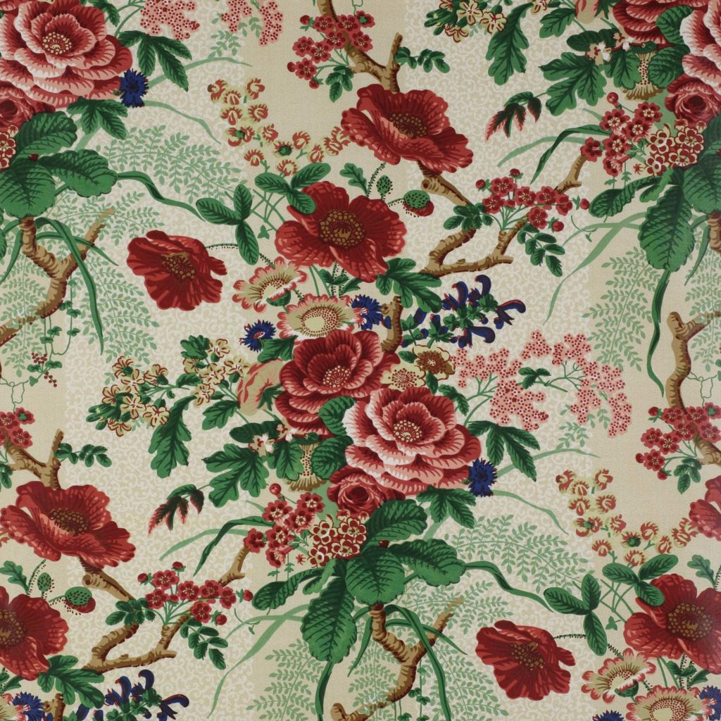 Tree Poppy Fabric by Colefax and Fowler Textile Red Green Floral Print