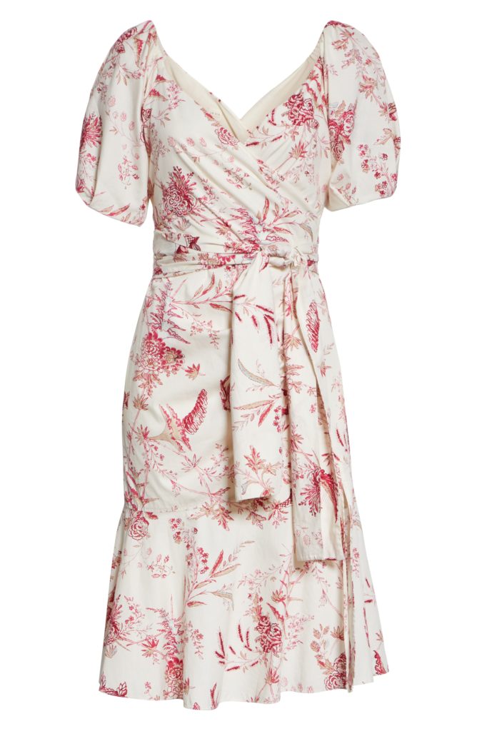 Red and White Toile Wrap Dress