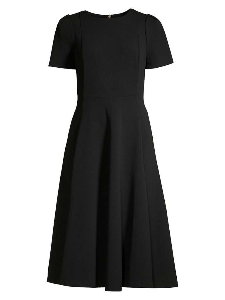Black Midi Fit and Flare Short Sleeve Dress Calvin Klein