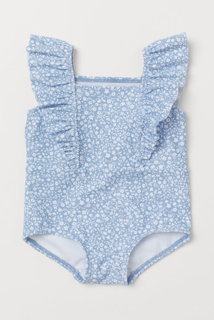Blue and White Floral Ruffle Swimsuit Baby Girl