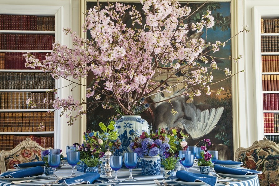 Design & Style: A Constant Thread by Carolyne Roehm Book Blue and White Table Setting Cherry Blossoms Ginger Jar