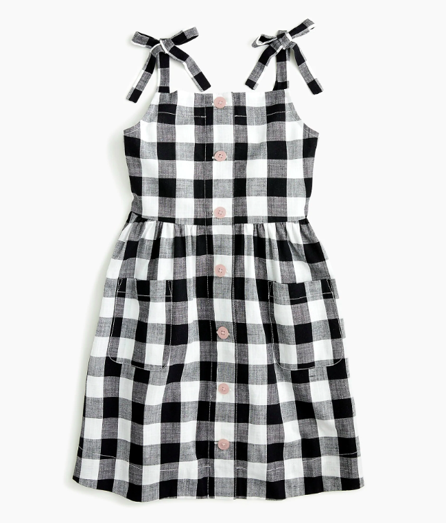 Girls' Button-Front Check Dress 