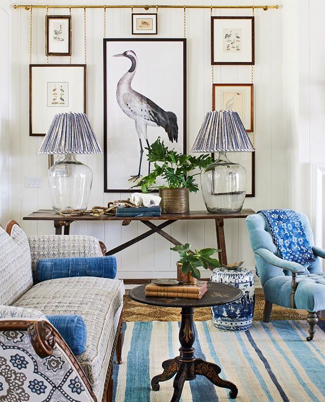 Blue and White Living room by Heather Chadduck Interiors Southern Living Idea House 2019