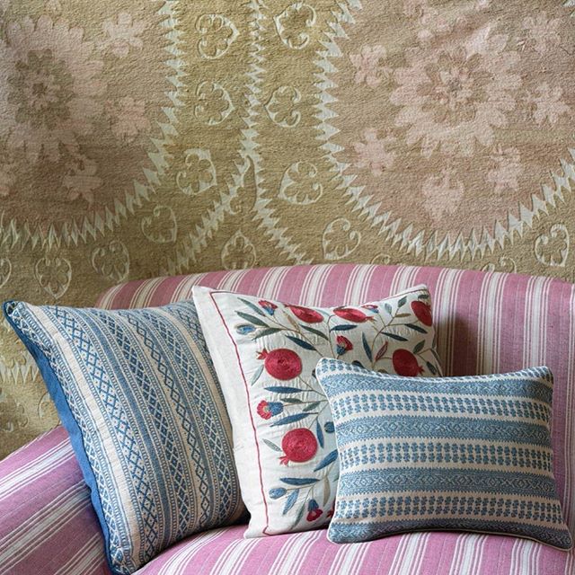 Pink Stripe Sofa Suzani Wall Hanging Throw Pillows Susan Deliss