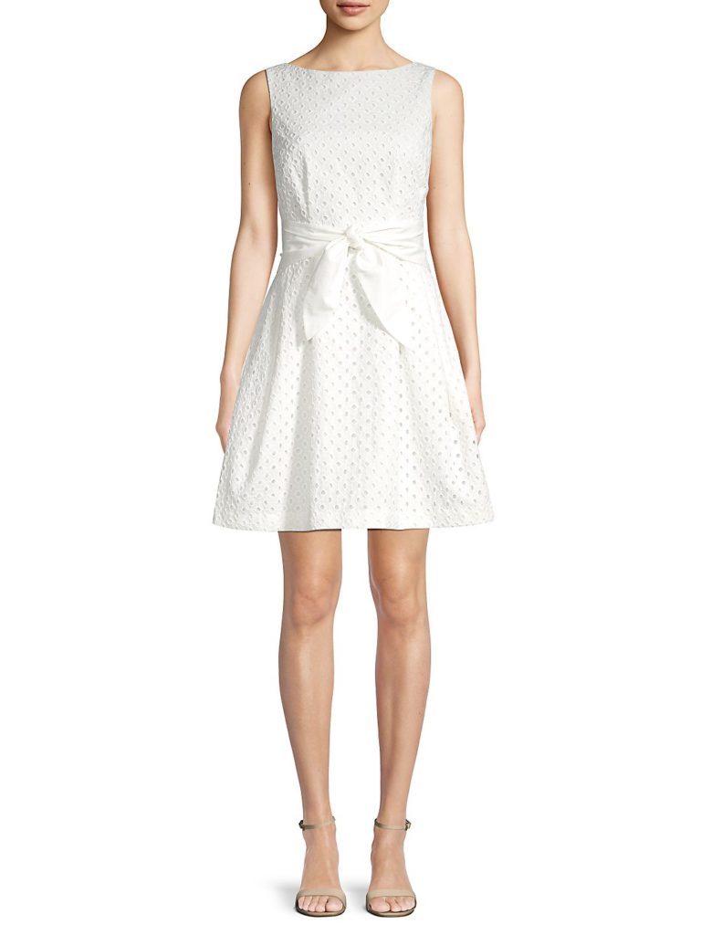 White Eyelet Fit and Flare Dress Bow