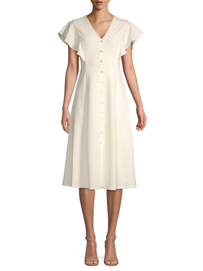 White Ruffle Sleeve A-Line Dress