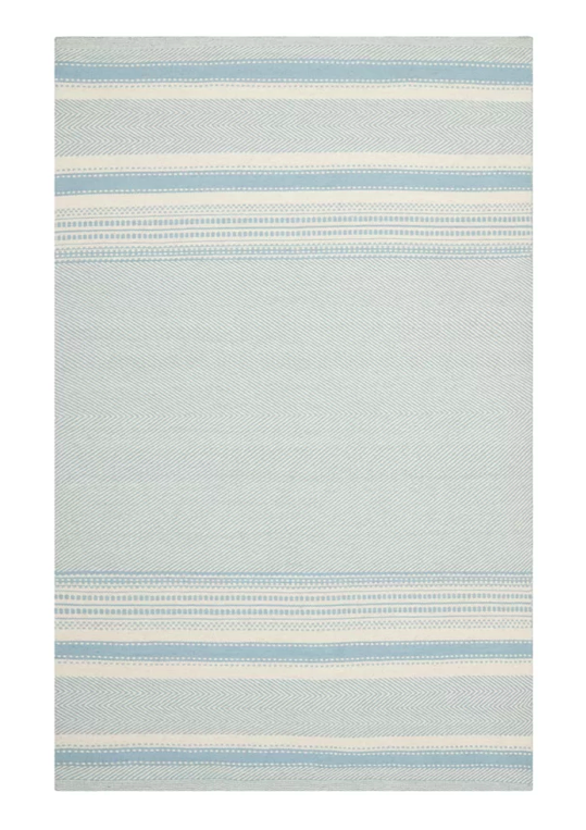 Blue and White Striped Kilim Area Rug