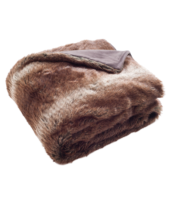 Brown Striped Faux Fur Throw Blanket