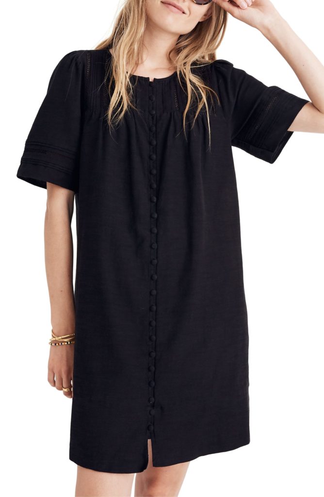 Button Front Pleated Shift Dress