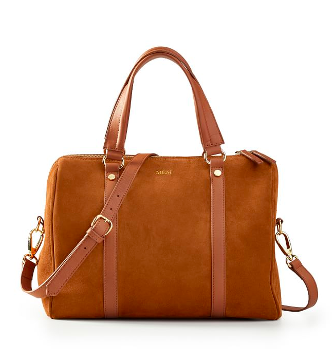 Florence Monogrammed Italian Leather Brown Suede Handbag