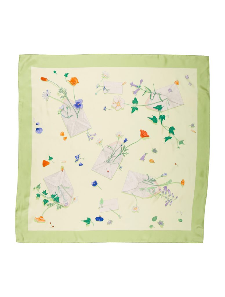 Green Multicolor Floral Silk Scarf