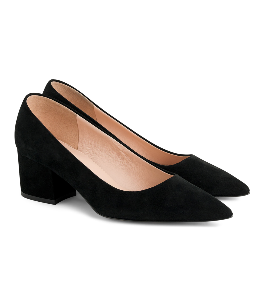 Black Pointed Toe Chunky Heel Suede Pumps