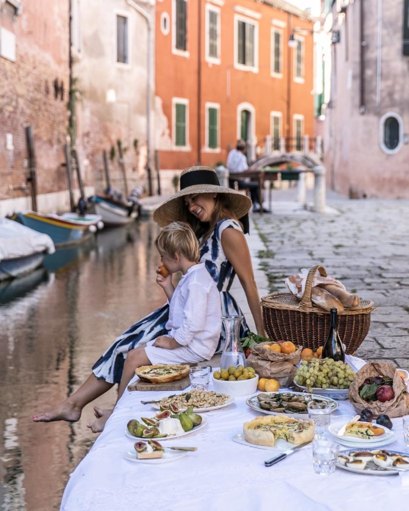Skye McApline picnic Venice Italy canal