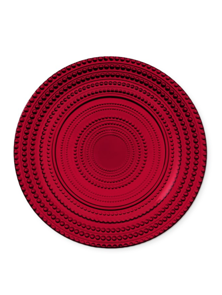 Red Beaded Glass Salad Plates Set