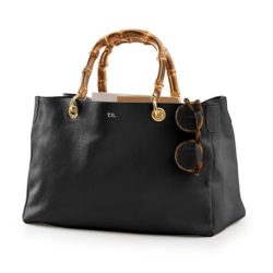 Black Leather Bamboo Handle Handbag