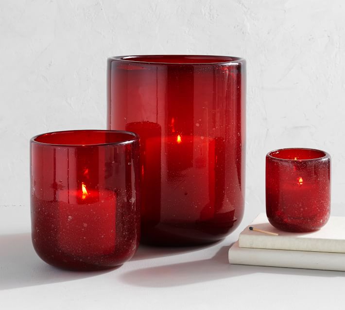 Red Bubble Glass Candle Holders