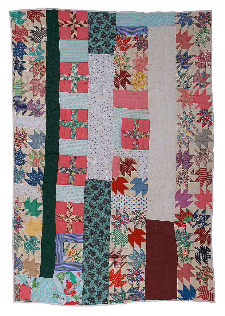 Hand-stitched quilt from Gee's Bend, Alabama. Maple leaf.