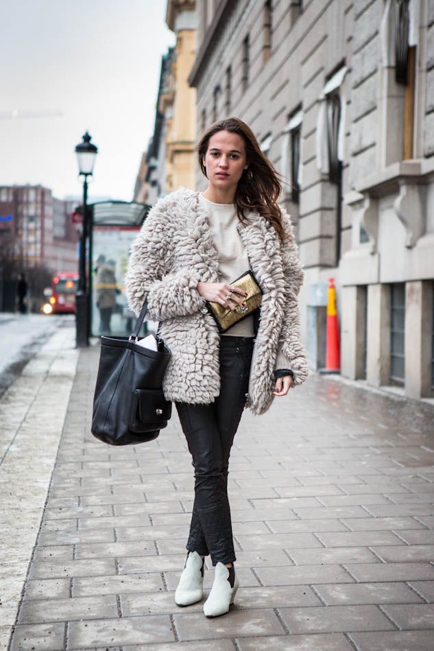 Alicia, Dagmar coat, Acne boot, chanel jacket, Alicia Vikander, Swedish ...