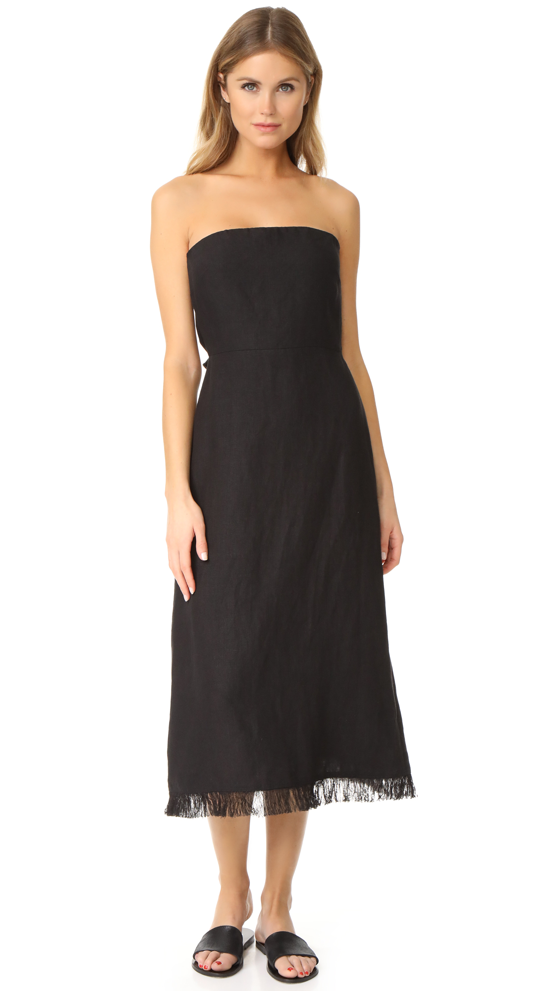 Fringe Skirt Halter Linen Dress In Black