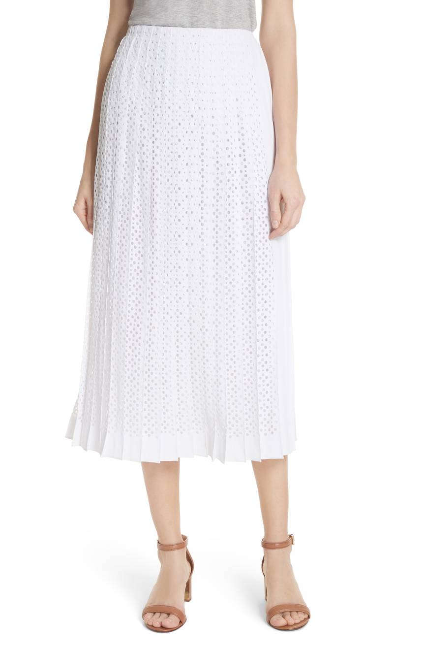 Blue Eyelet Midi Skirt