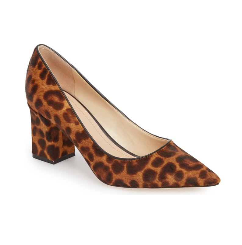 leopard-print-calf-hair-pump-pointed-toe-block-heel - Katie Considers