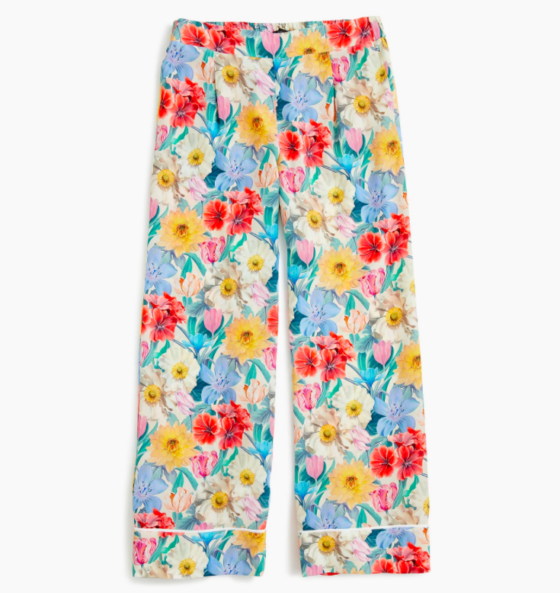 Floral Print Silky Knit Pull-On Pants
