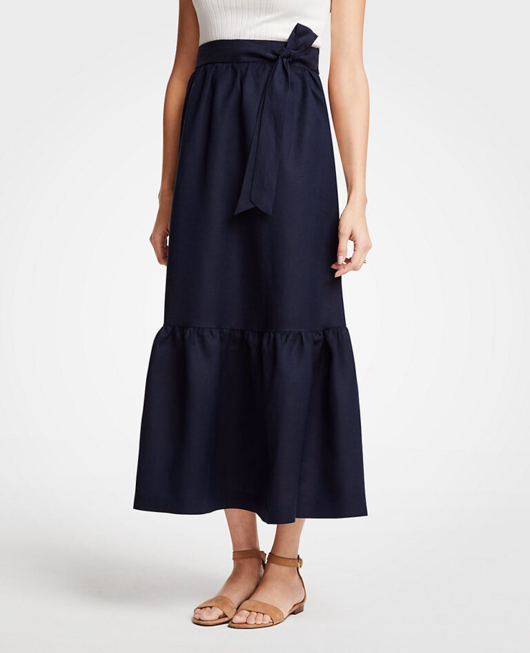 Navy Blue Flared Rayon Maxi Skirt