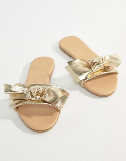 gold-bow-slides-flat-sandals - Katie 