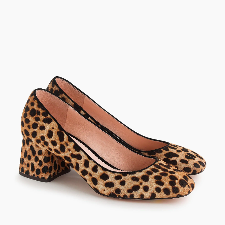 leopard print block heel pumps
