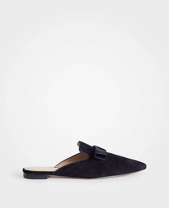 black suede bow sliders