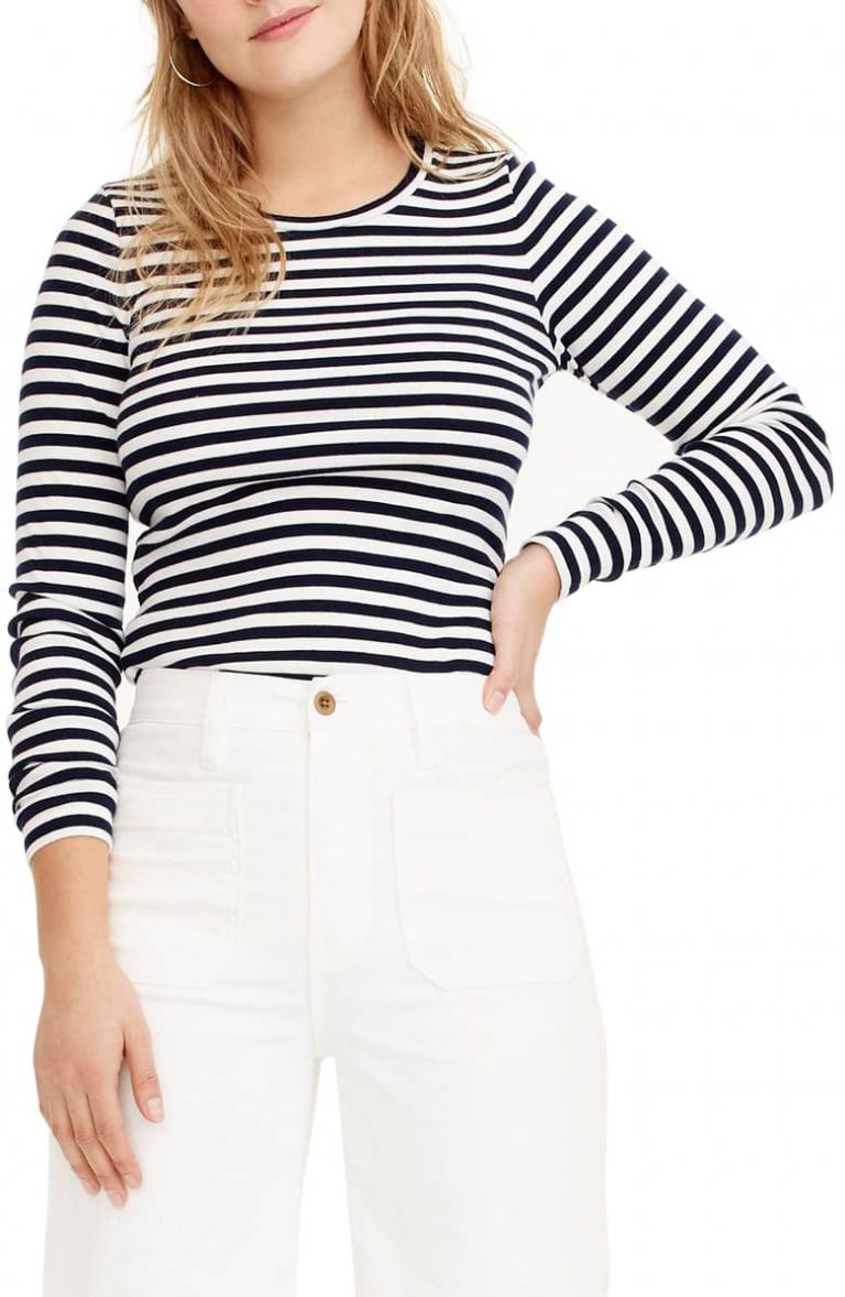 Stripe Long Sleeve T Shirt Navy Blue White 768x1178 
