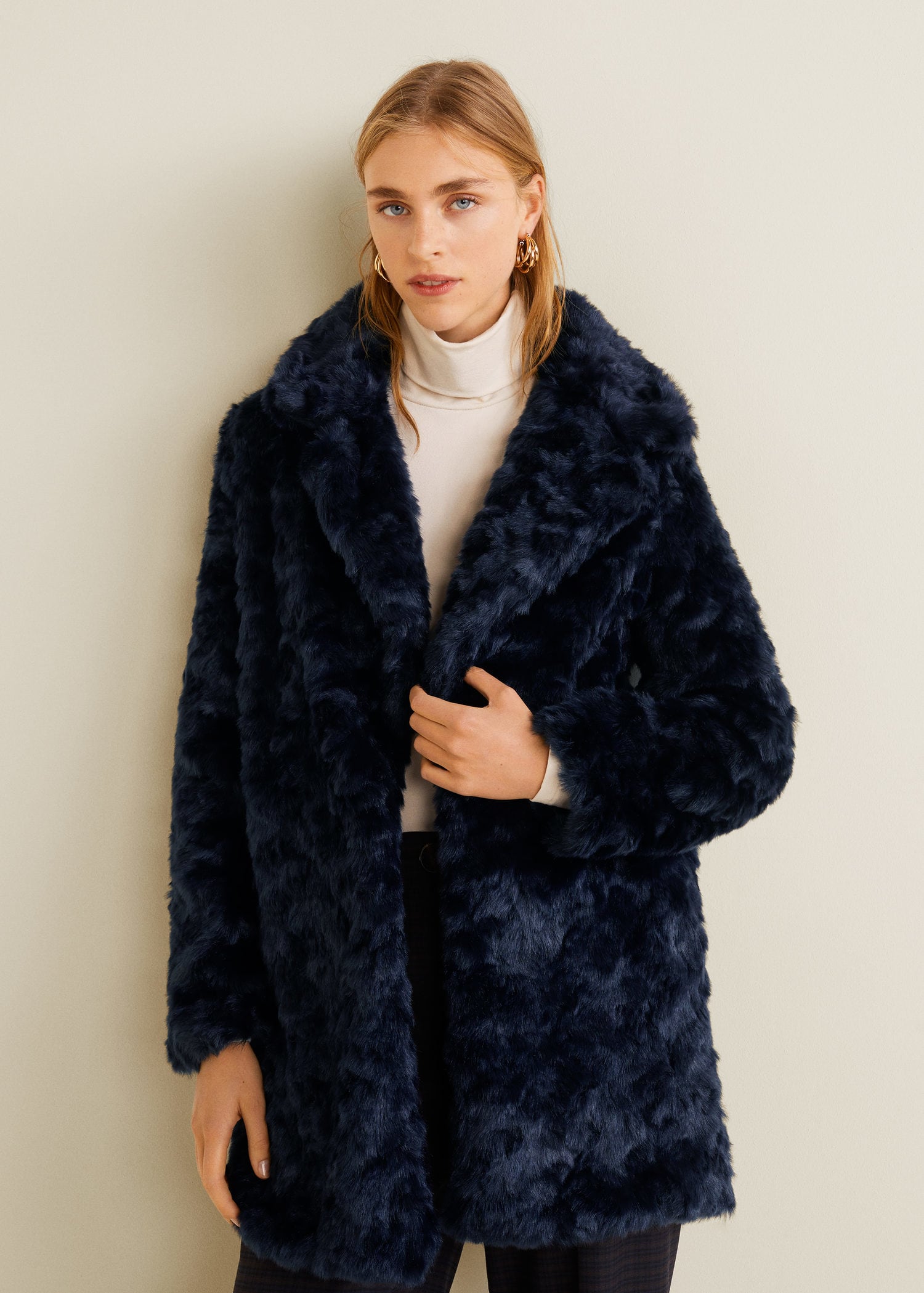 navy-blue-faux-fur-coat - Katie Considers