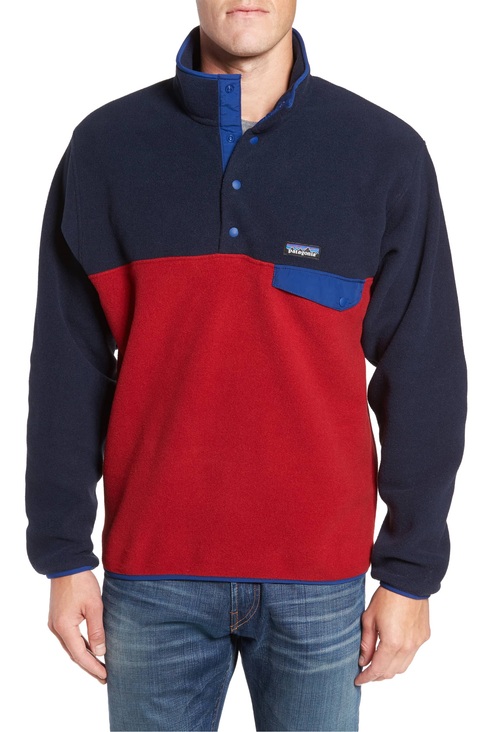patagonia-mens-fleece-pullover-snap-t-navy-blue-red - Katie Considers