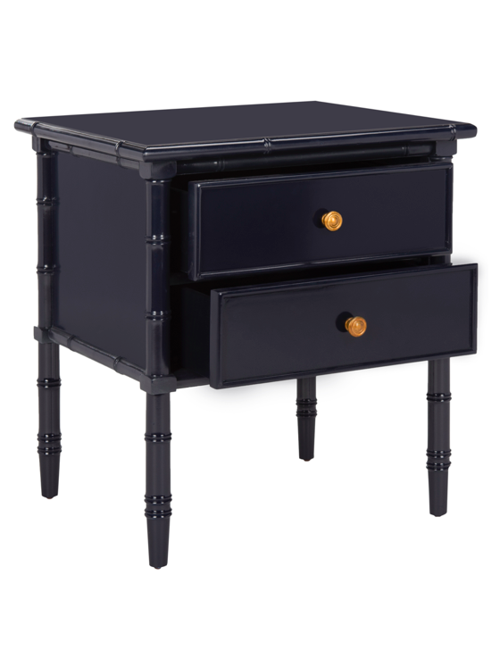 Stunning navy blue bedside table Navy Blue Bamboo Two Drawer Nightstand Bedside Table Katie Considers