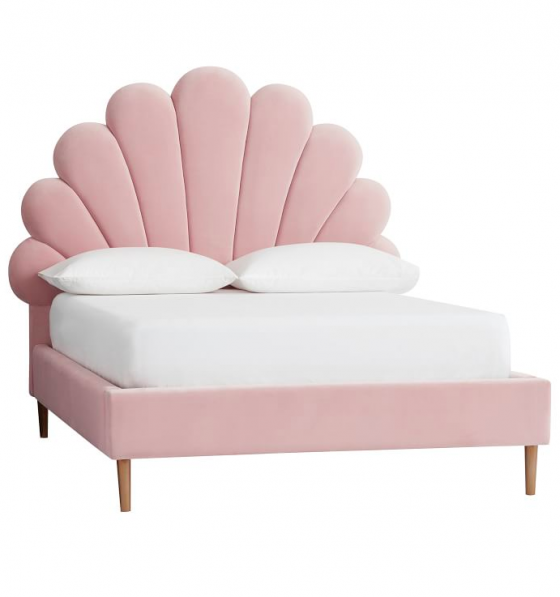 Pink Seashell Upholstered Velvet Bed Headboard