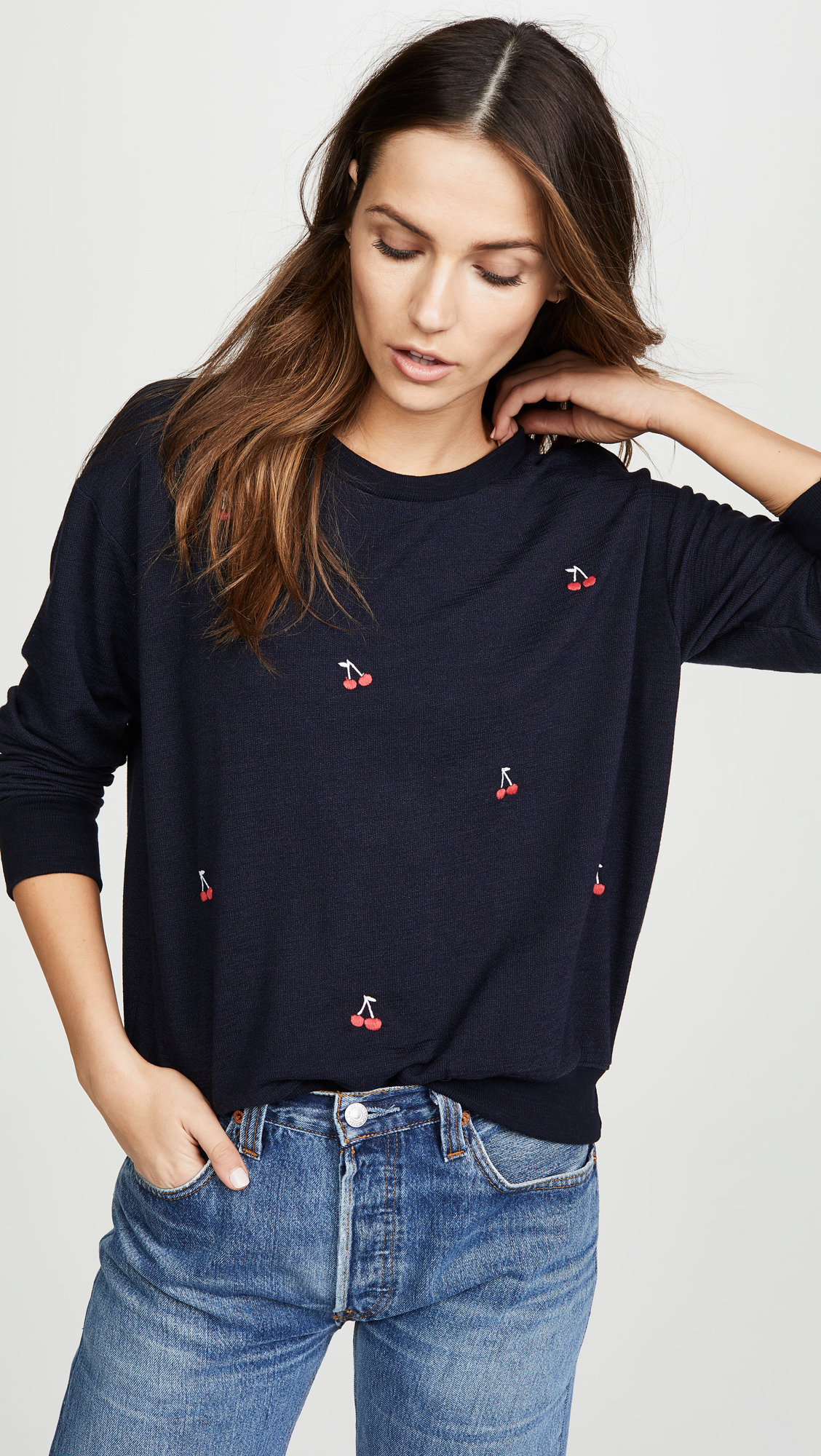 Cherries Embroidered Sweatshirt Navy Blue